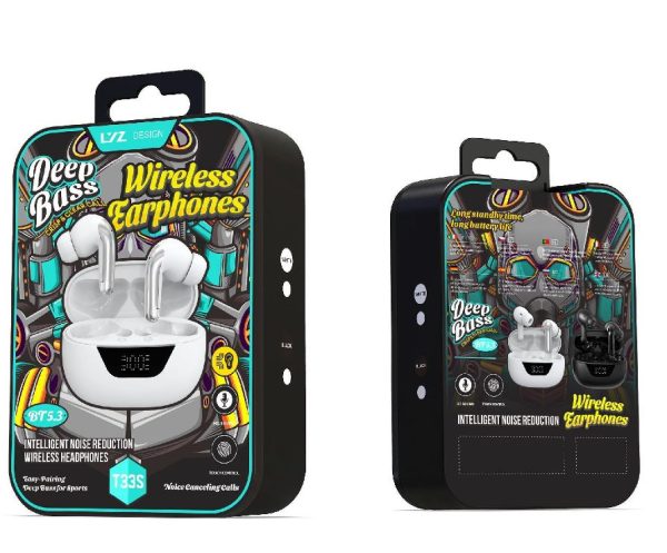 T-33S TWS Wireless Headset with Bluetooth 5.3, noise reduction, and charging case