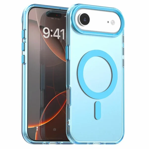 Dark ribbed iPhone case with copper camera bezel and MagSafe compatibility on a white background