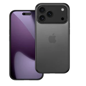 Rugged semi‑transparent frosted iPhone case showing camera cutout and textured edges